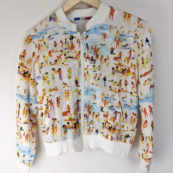 New G. Kero 100% Silk Bomber Jacket La Plage Small - Picture 5 of 6